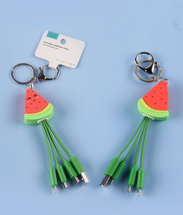 Summer cartoon charging cable refreshing fruit watermelon smiling face keychain data cable creative mobile fast charging cable - Image 4