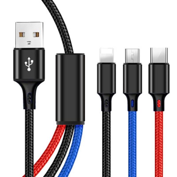 One to three data cable nylon braided three head fast charging mobile phone charging cable - Image 8