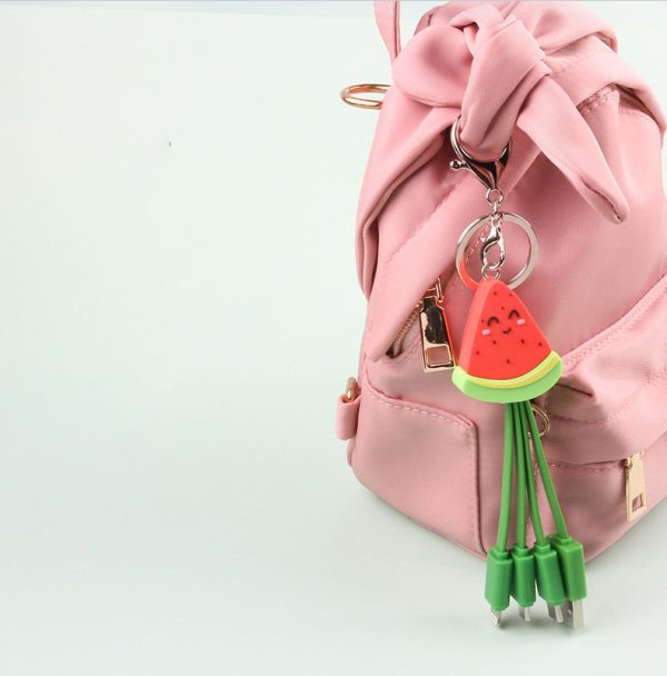 Summer cartoon charging cable refreshing fruit watermelon smiling face keychain data cable creative mobile fast charging cable - Image 3