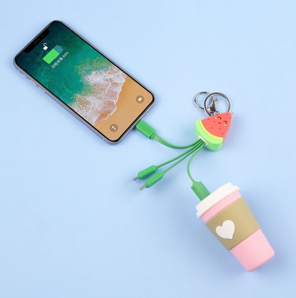 Summer cartoon charging cable refreshing fruit watermelon smiling face keychain data cable creative mobile fast charging cable - Image 2