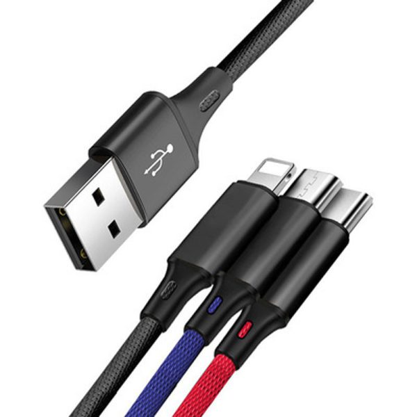 One to three data cable nylon braided three head fast charging mobile phone charging cable - Image 6