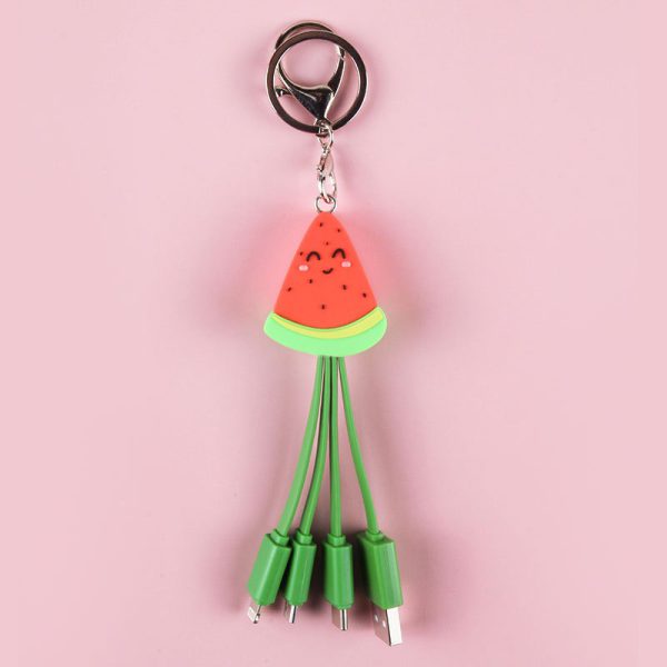 Summer cartoon charging cable refreshing fruit watermelon smiling face keychain data cable creative mobile fast charging cable