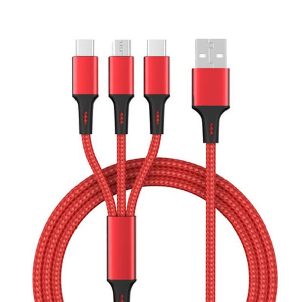 One to three data cable nylon braided three head fast charging mobile phone charging cable - Image 3