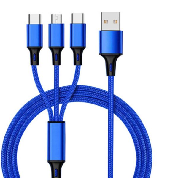 One to three data cable nylon braided three head fast charging mobile phone charging cable - Image 4