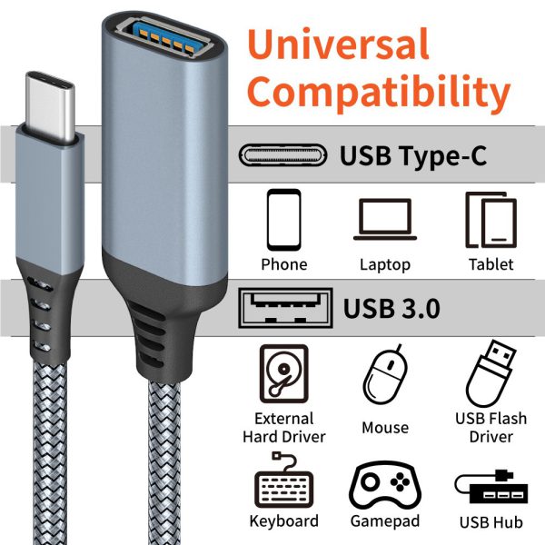 New OTG Data Cable Type-C to USB3.0 Adapter for Mobile, Tablet, Car Expansion, and Conversion Head