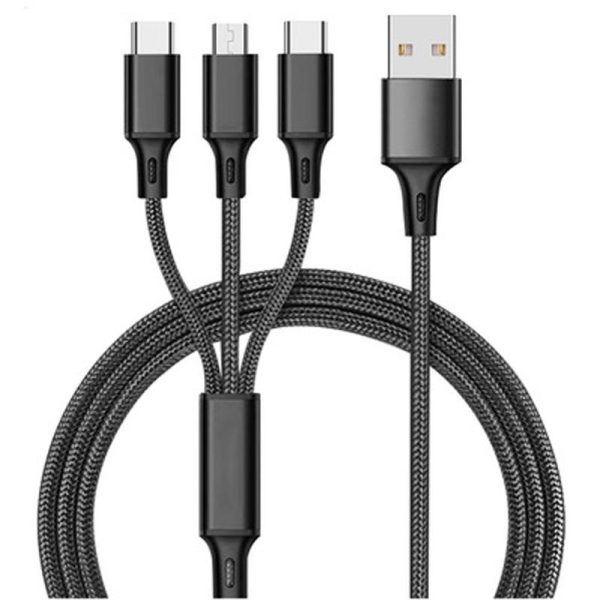 One to three data cable nylon braided three head fast charging mobile phone charging cable - Image 2