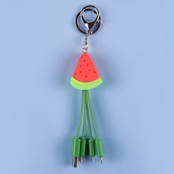 Summer cartoon charging cable refreshing fruit watermelon smiling face keychain data cable creative mobile fast charging cable - Image 6