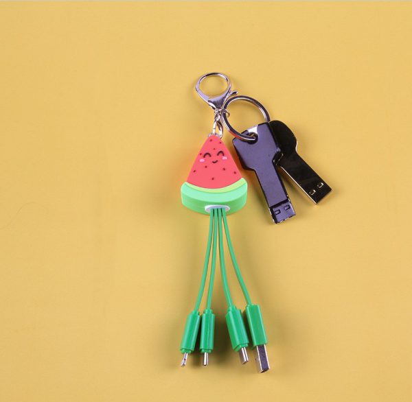 Summer cartoon charging cable refreshing fruit watermelon smiling face keychain data cable creative mobile fast charging cable - Image 5