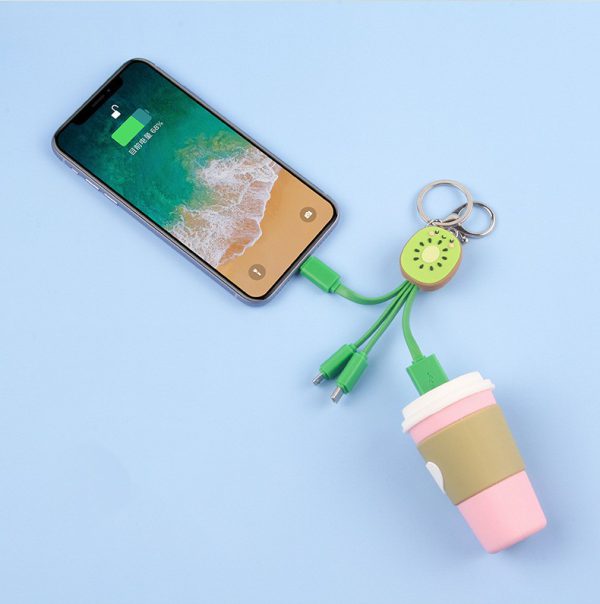 Kiwi Mobile Data Cable Healing Series Fruit Smile Keychain Universal Charging Cable 3-in-1 - Image 2