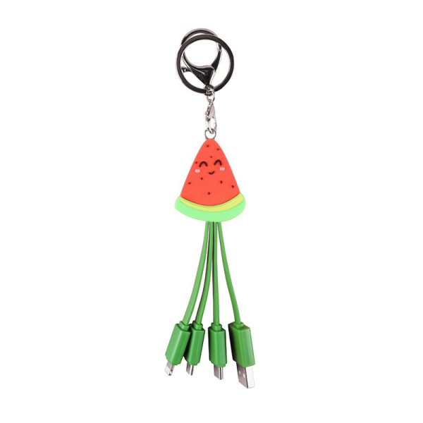 Summer cartoon charging cable refreshing fruit watermelon smiling face keychain data cable creative mobile fast charging cable - Image 7