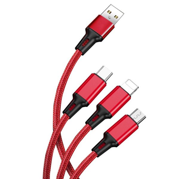 3-in-1 mobile phone fast charging 1-to-3 fast 3-head 3-wire charging data cable - Image 4